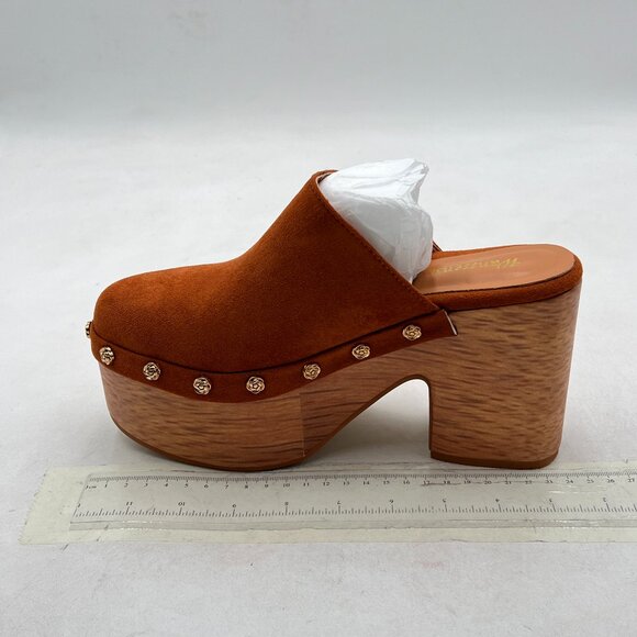 Brown Round Toe Studded Platform Mule Slip on Cork Chunky Block High Heel Clogs - Picture 2 of 8